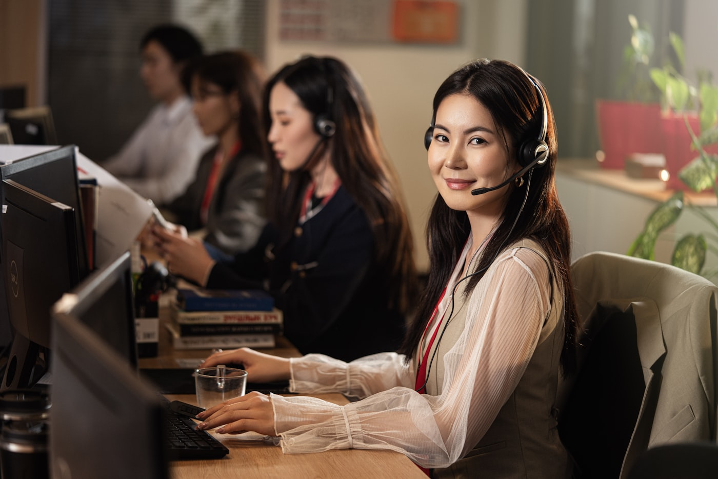 Customer service agent wearing a headset